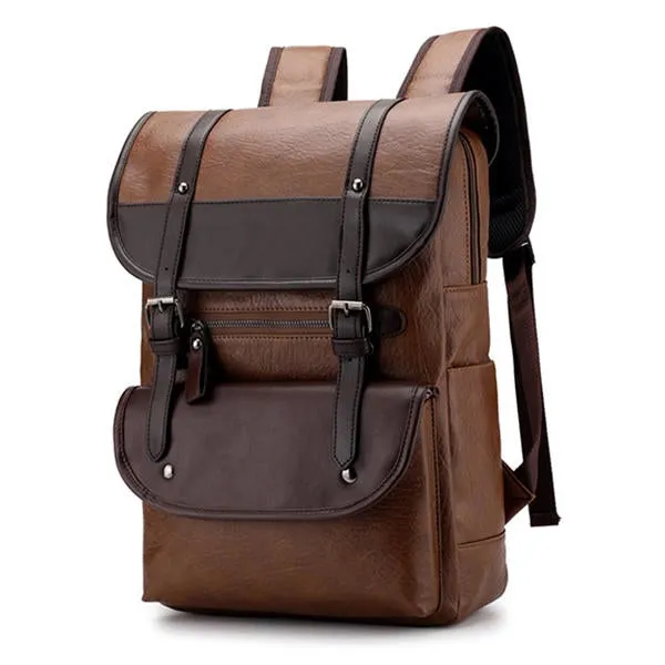 Men Anti-theft Large Capacity PU Leather Backpack Casual Vintage Shoulder Bag