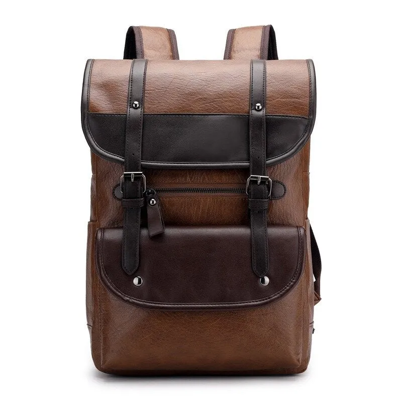 Men Anti-theft Large Capacity PU Leather Backpack Casual Vintage Shoulder Bag