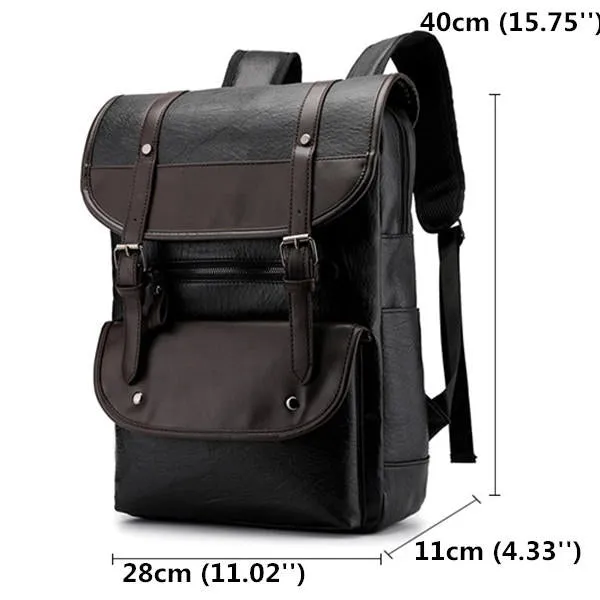 Men Anti-theft Large Capacity PU Leather Backpack Casual Vintage Shoulder Bag