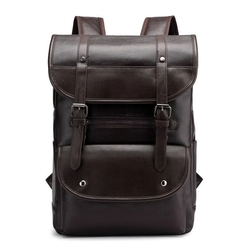 Men Anti-theft Large Capacity PU Leather Backpack Casual Vintage Shoulder Bag