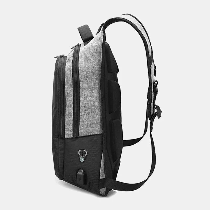 Men Business Patchwork Color 15.6 Inch Labtop Computer Bag With USB Charging Passwork Lock School Backpack