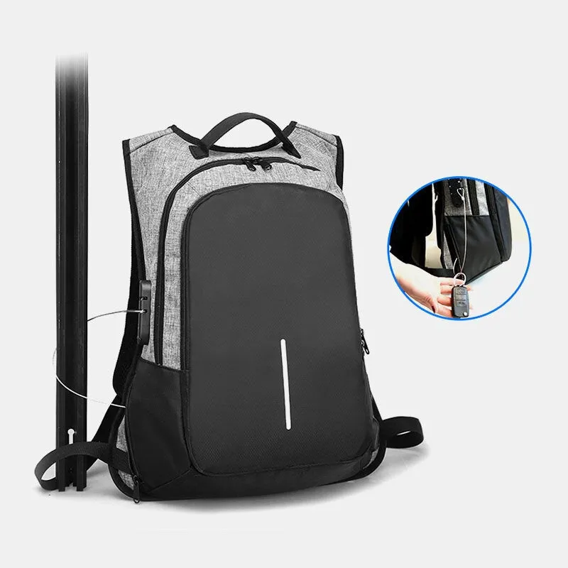 Men Business Patchwork Color 15.6 Inch Labtop Computer Bag With USB Charging Passwork Lock School Backpack