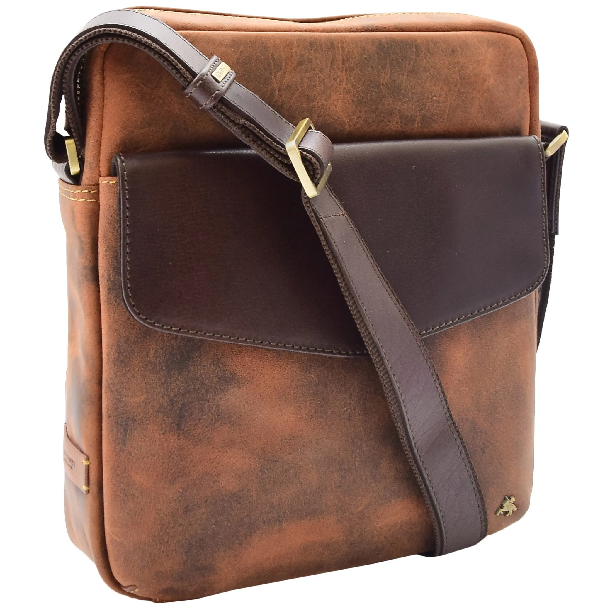 Mens Hunter Crossbody Bag Organiser Genuine Leather Multi Pockets São Paulo Tan