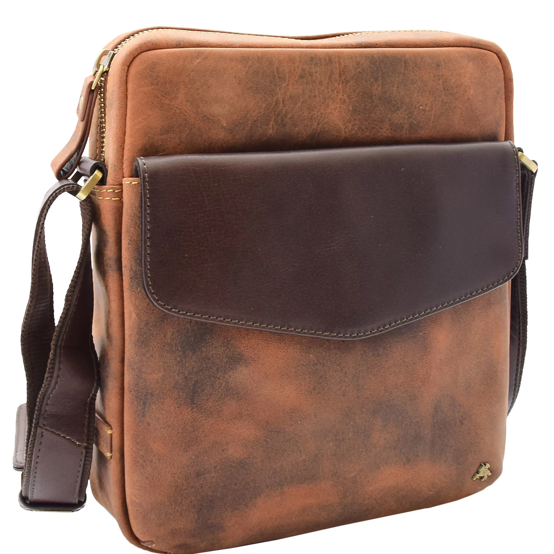 Mens Hunter Crossbody Bag Organiser Genuine Leather Multi Pockets São Paulo Tan