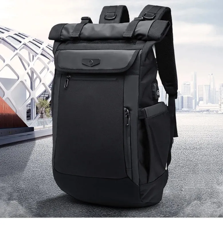 Men's Modern Roll Top | Top Loaded 17" Laptop Backpack with USB Charging