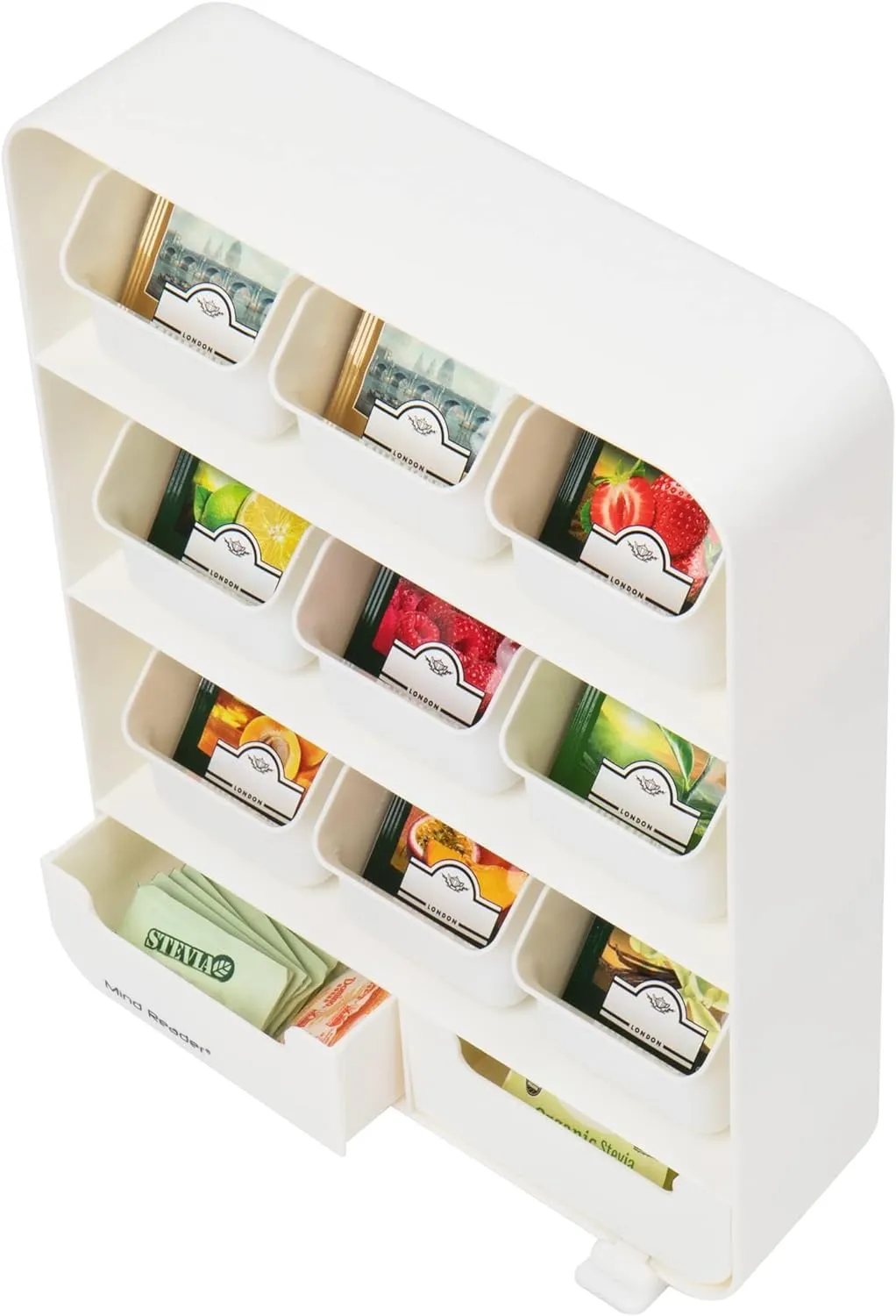 Mind Reader Tea Bag Organizer, Tea Station Organizer, Countertop Storage, Kitchen, Plastic, 10.25"L x 3.25"W x 13.75"H, Black