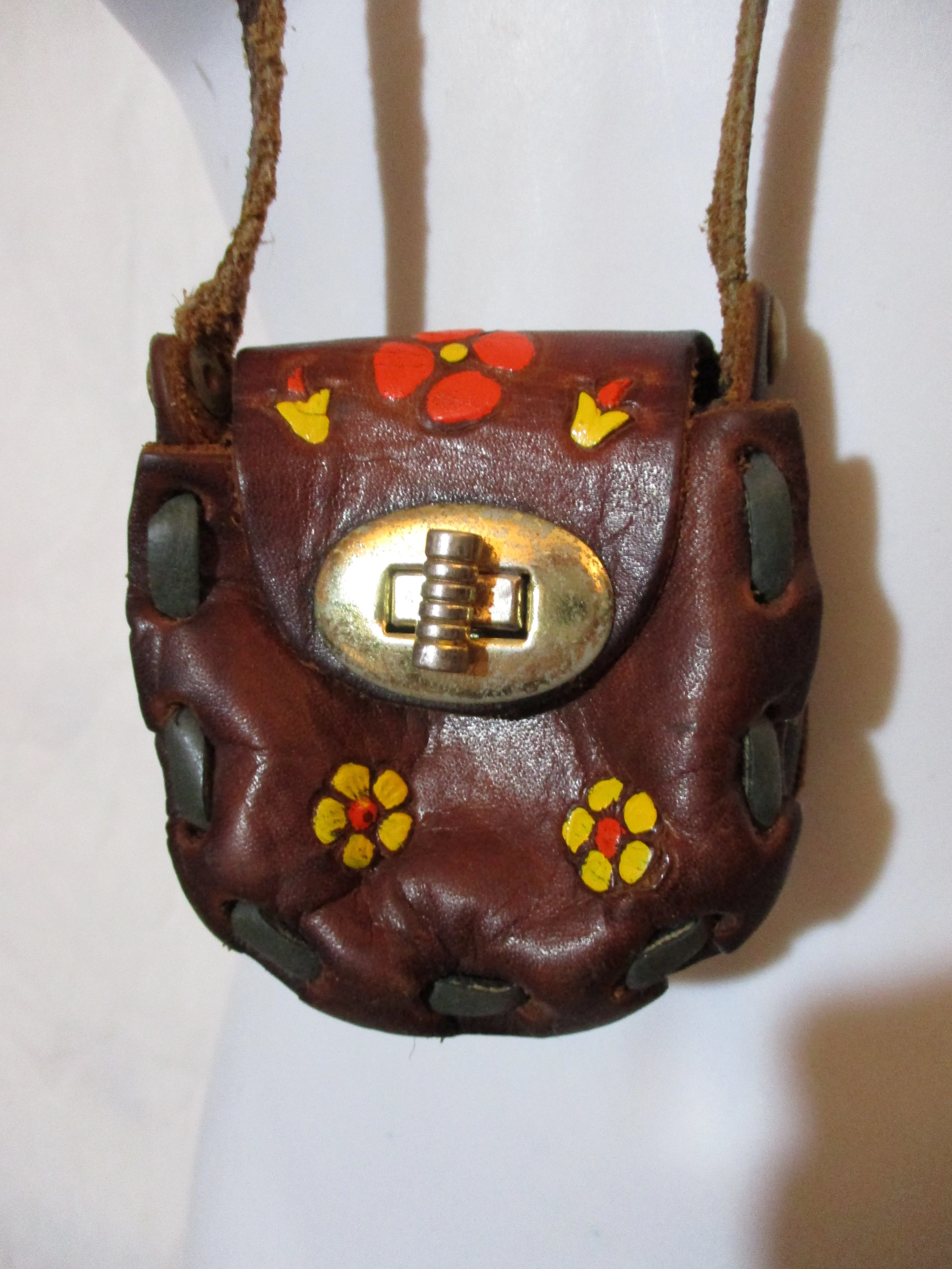 Mini Handmade Mexico Boho  Leather Mini Shoulder Bag Pouch Travel Purse Handpainted