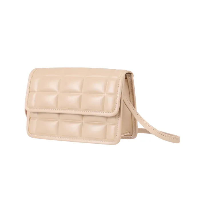 MINISO Rectangle Embossed Flap Crossbody Shoulder Bag (Apricot)