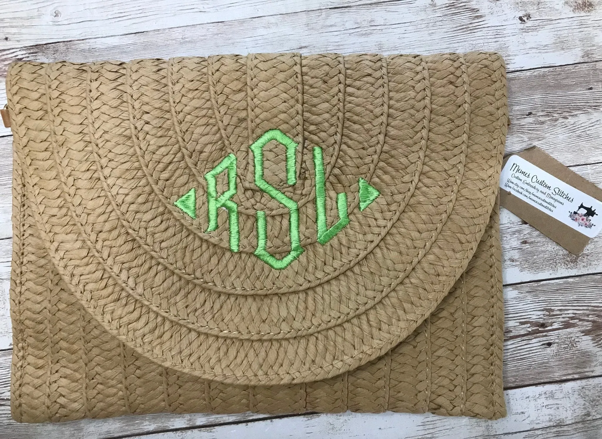 Monogram Summer Beach Straw Crossbody Wristlet Purse  Gift