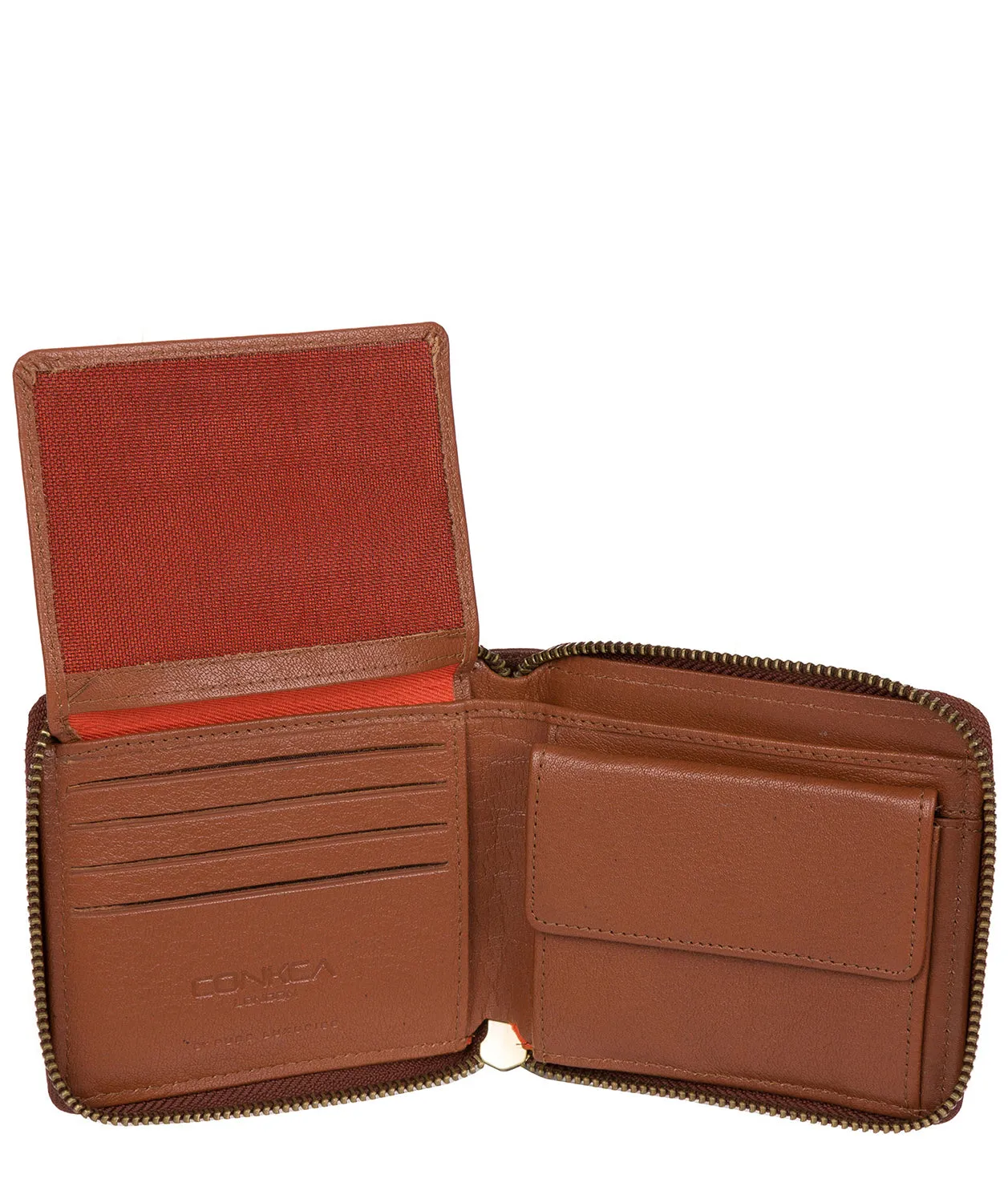 'Morrison' Conker Brown Zip Round Leather Wallet