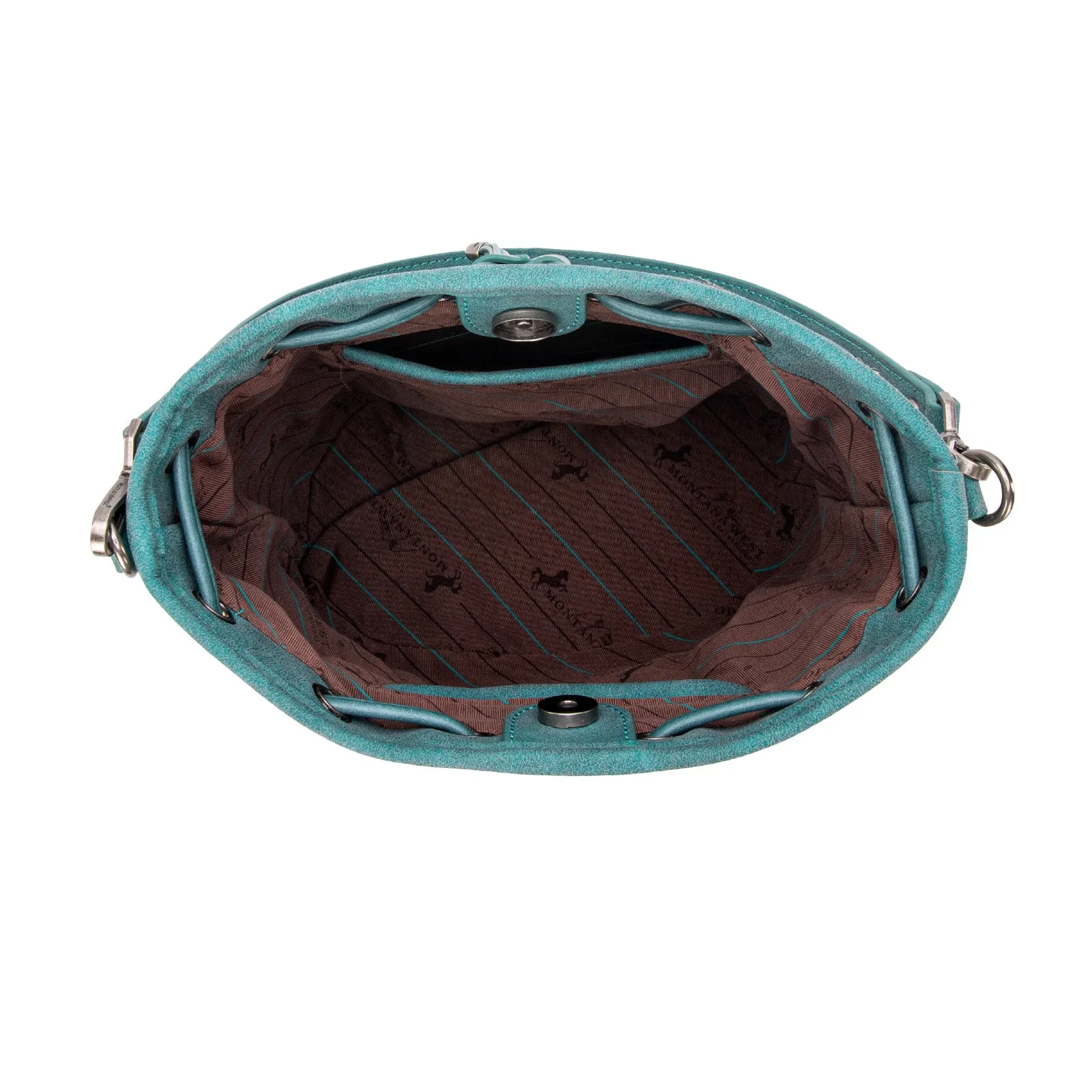 MW1275-8360 Montana West Cowhide Tooled Bucket Shoulder/Crossbody Bag- Turquoise