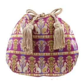 Nishijin-ori Small Drawstring Bag - Cat / Mauve -,  Made in Kyoto, Japan,  Japanese traditional craft purse