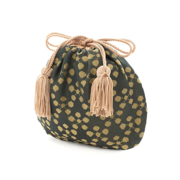 Nishijin-ori Small Drawstring Bag - Plum Blossom / Iron  -,  Made in Kyoto, Japan,  Japanese traditional craft purse