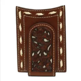 Nocona Western Leather Mens Money Clip Buck Lace Pierced Tan N5410008