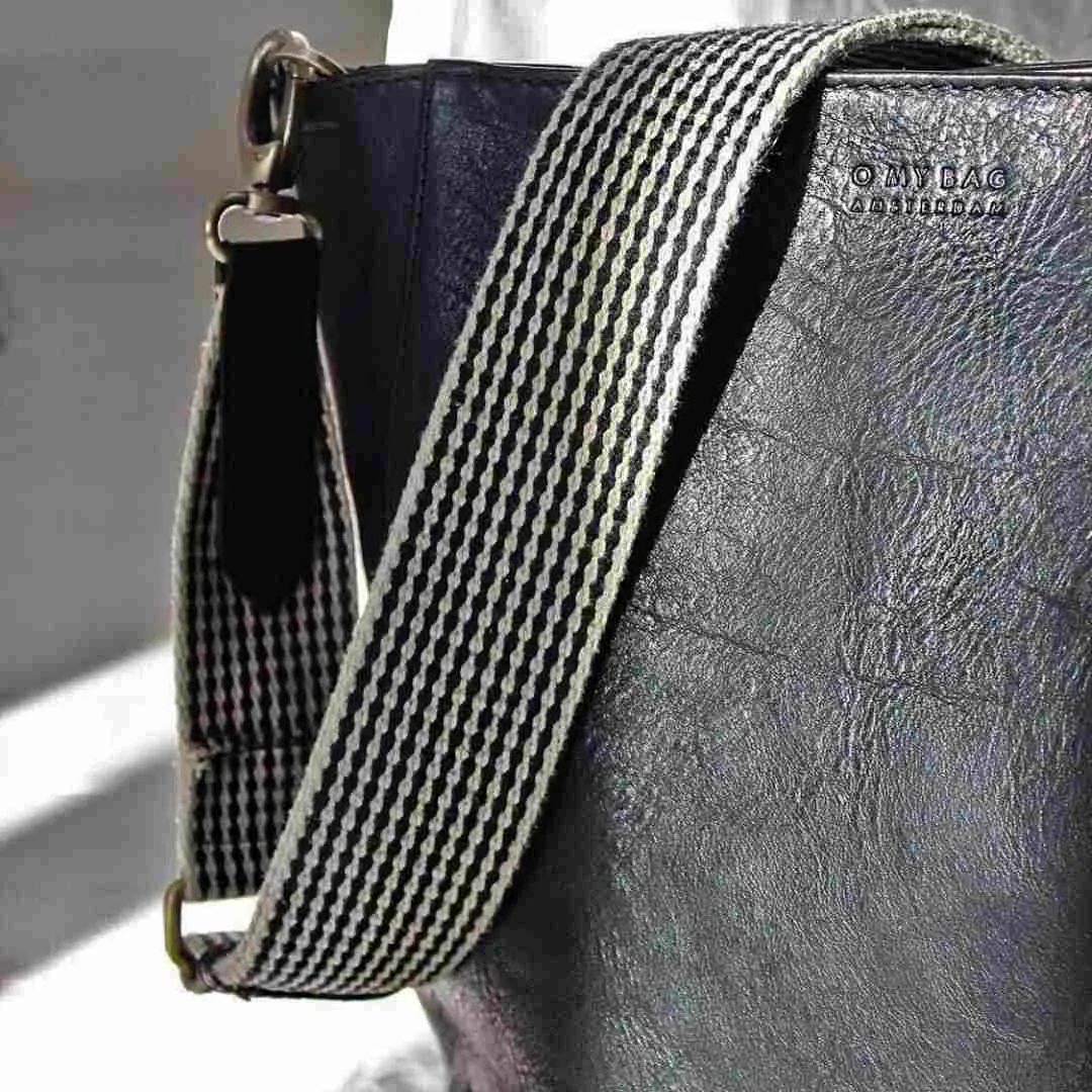 O MY BAG | Webbing Strap - Black/White Checkered Black Classic Leather