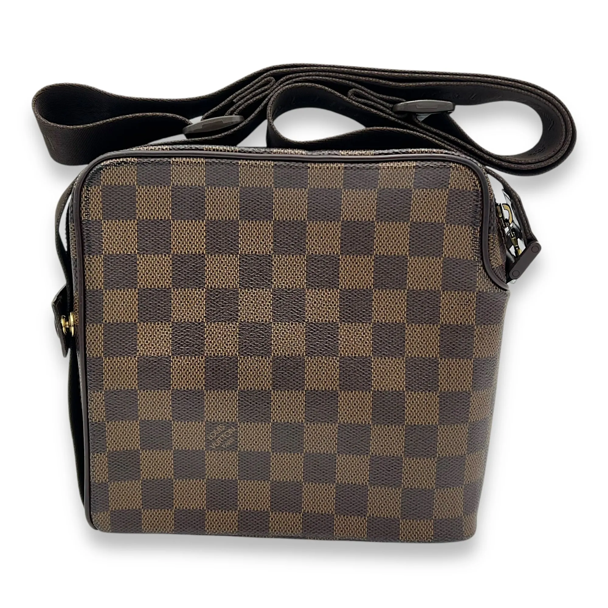 Olav Crossbody Bag Damier Ebene in Coated Canvas, Gold hardware