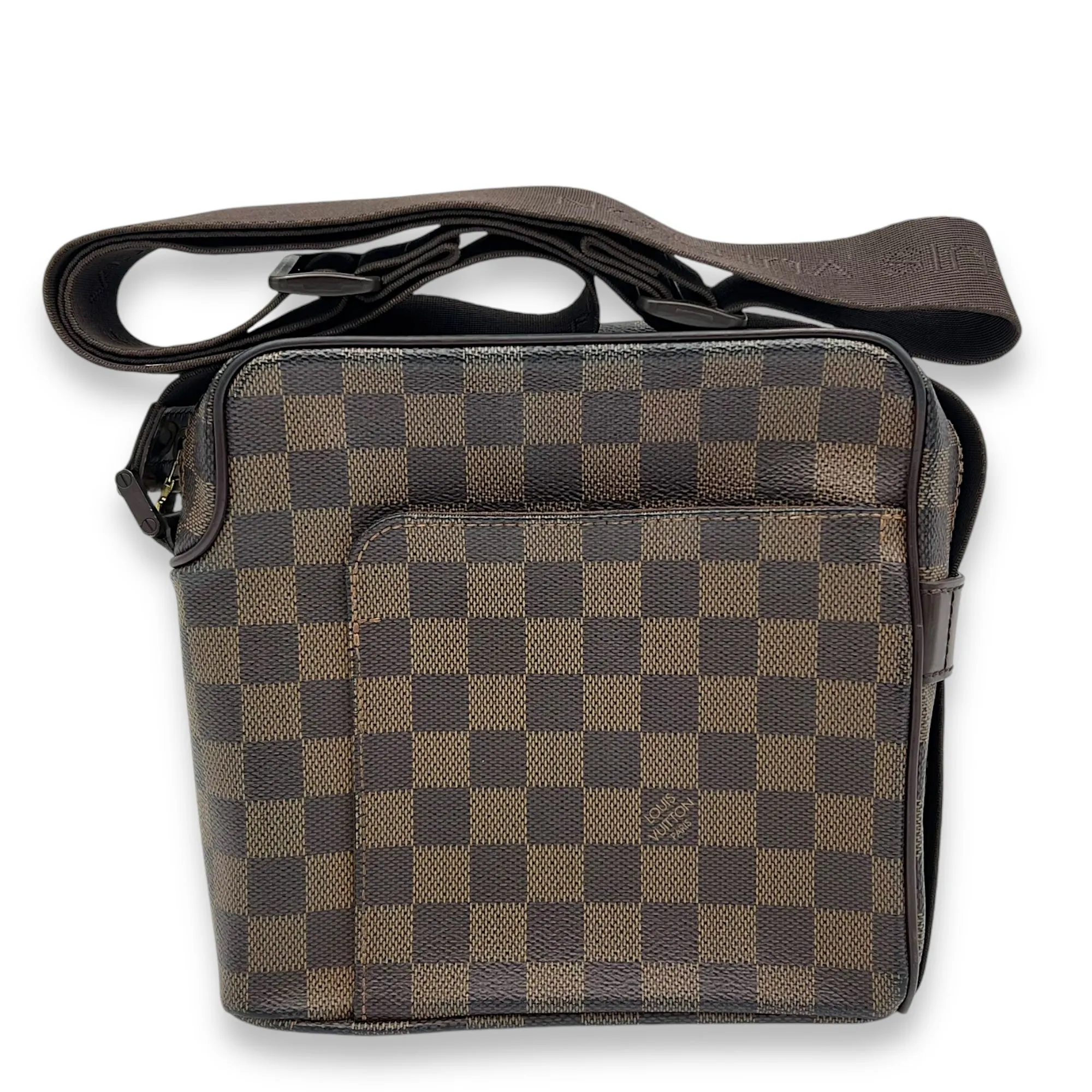 Olav Crossbody Bag Damier Ebene in Coated Canvas, Gold hardware