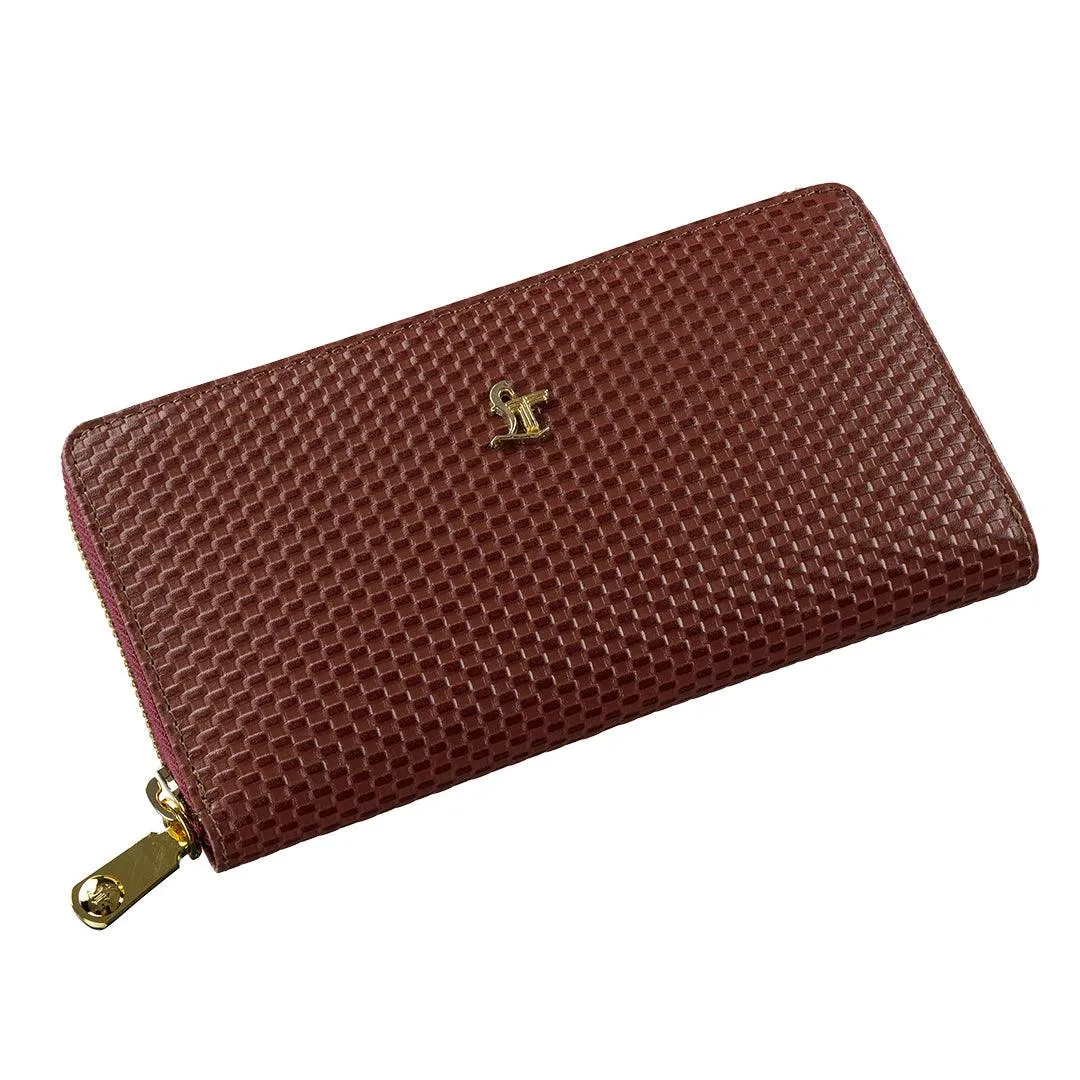 Palm II | Brick Leather Wallet for Women | 100% Genuine Leather | Color: Cherry, Black & Brown