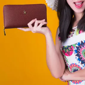 Palm II | Brick Leather Wallet for Women | 100% Genuine Leather | Color: Cherry, Black & Brown