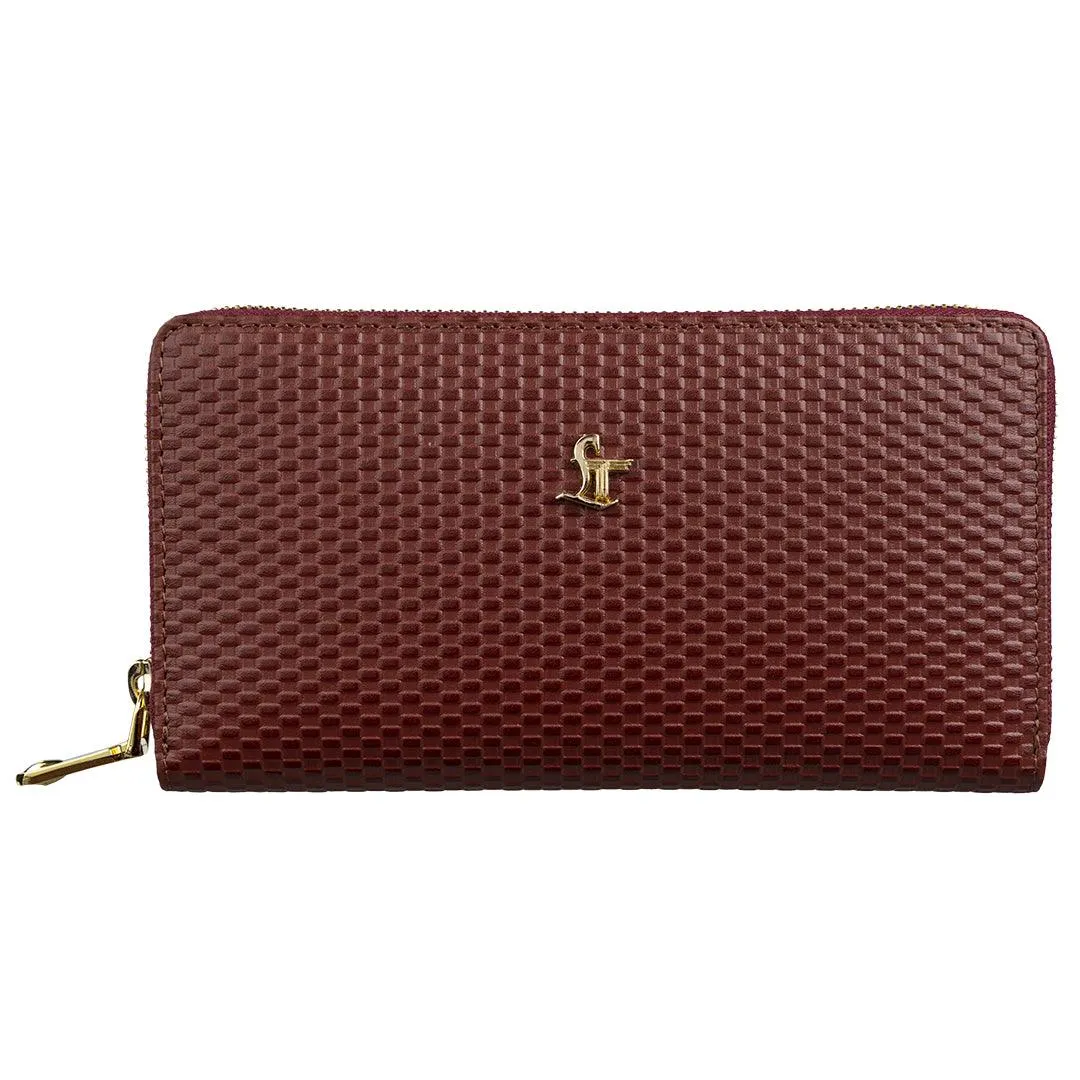 Palm II | Brick Leather Wallet for Women | 100% Genuine Leather | Color: Cherry, Black & Brown