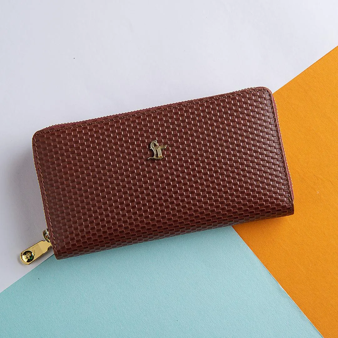 Palm II | Brick Leather Wallet for Women | 100% Genuine Leather | Color: Cherry, Black & Brown