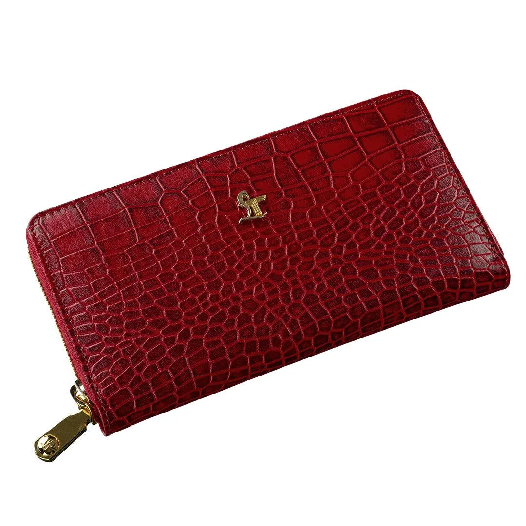 Palm II | Deep Cut Leather Wallet for Women | 100% Genuine Leather | Color: Brown, Tan, Red, Cherry & Blue