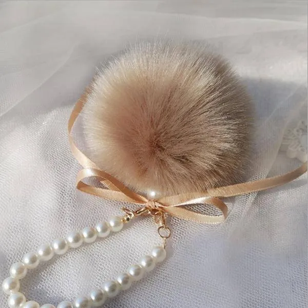 Pearls & Pompons Faux Rabbit Fur Ball Keychain