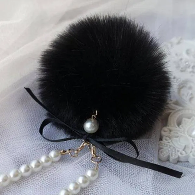 Pearls & Pompons Faux Rabbit Fur Ball Keychain