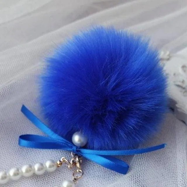 Pearls & Pompons Faux Rabbit Fur Ball Keychain