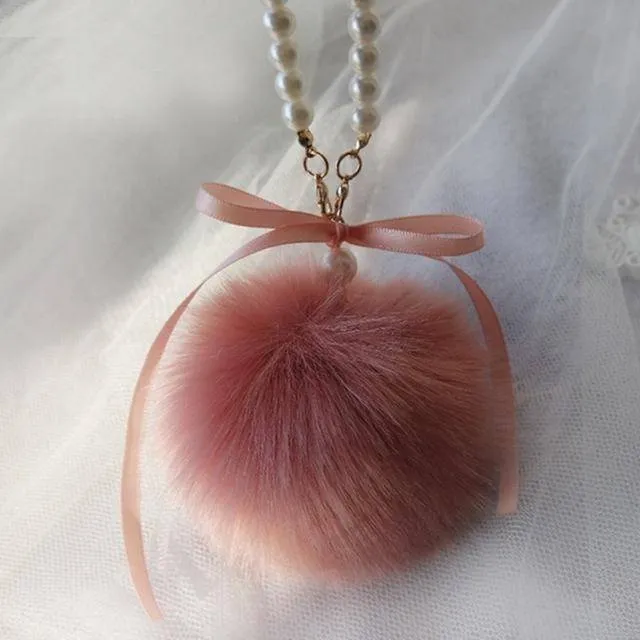 Pearls & Pompons Faux Rabbit Fur Ball Keychain