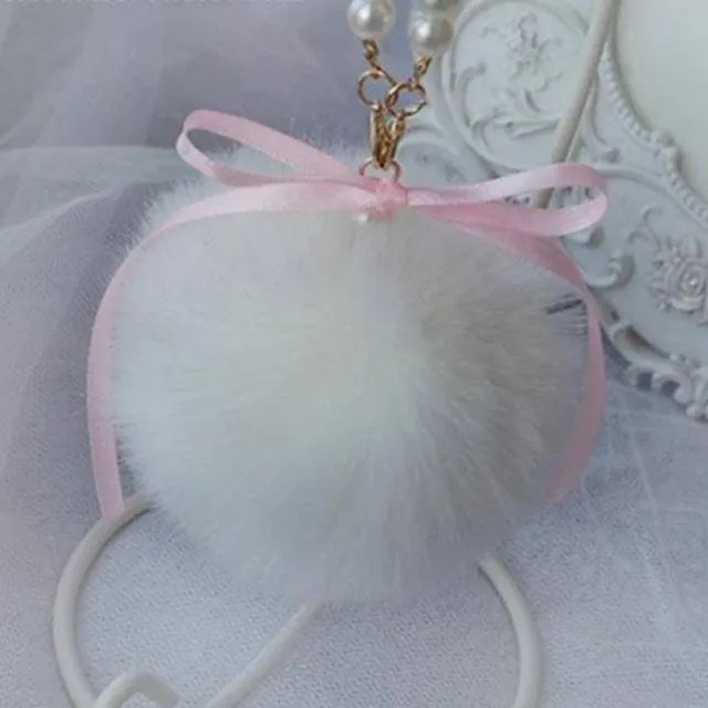 Pearls & Pompons Faux Rabbit Fur Ball Keychain