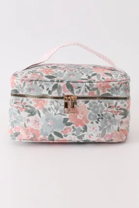 Pink floral makeup bag