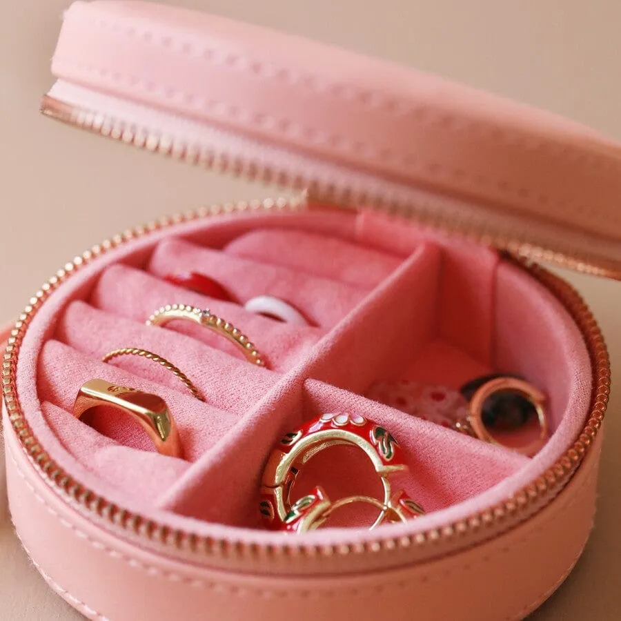 Pink Round Travel Jewelry Case