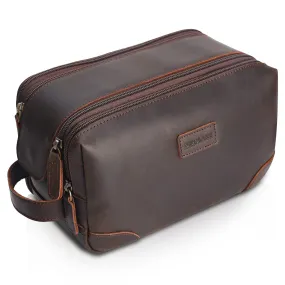 Polare Full Grain Leather Travel Toiletry Bag Dopp Kit Large Cosmetic Travel Case Shaving Kit Wash with YKK Zippers