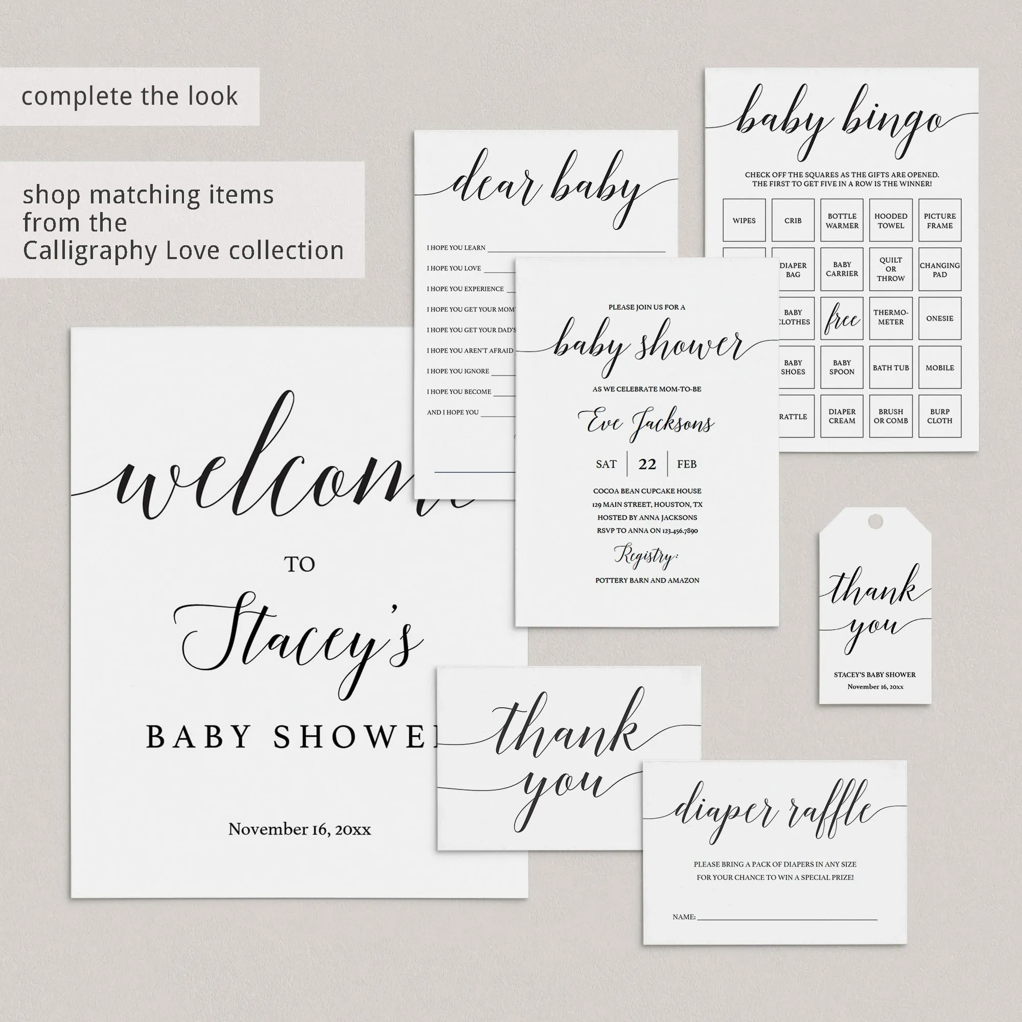 Printable Baby Shower Purse Raid Game Calligraphy Font