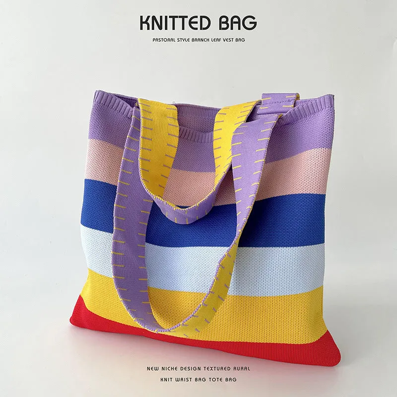 Rainbow Knit Shoulder Handbag