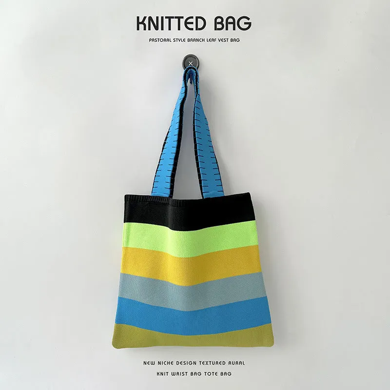 Rainbow Knit Shoulder Handbag