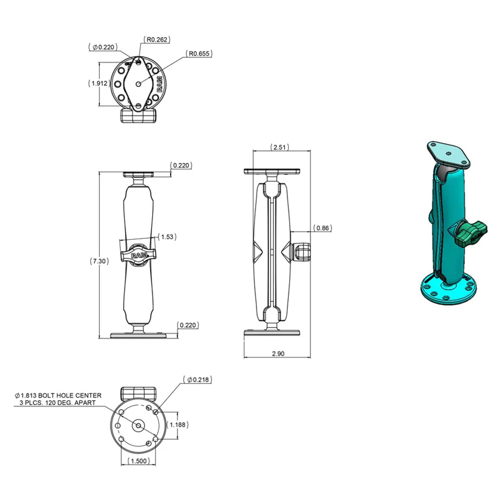 RAM Mount Flat Surface Mount Long Arm w/Diamond Base [RAM-B-138U-C]