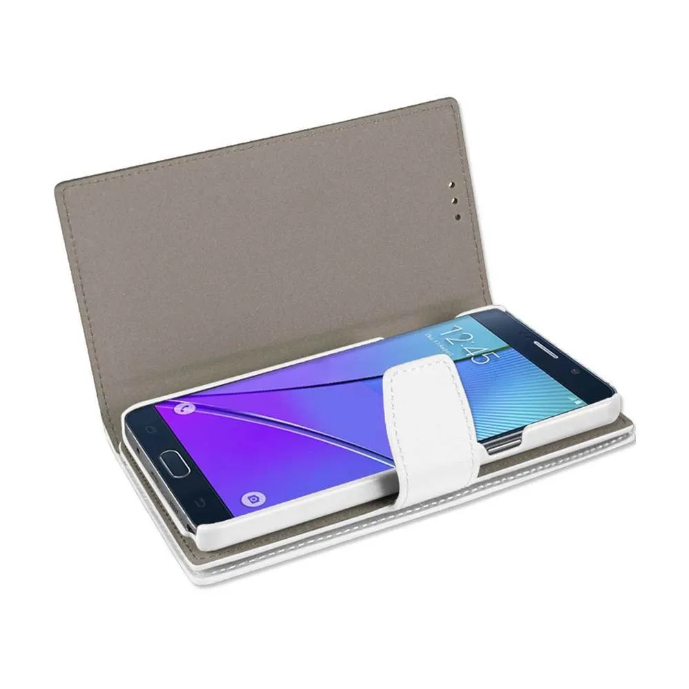 Reiko Samsung Galaxy Note 5 Sm-920V/ N920A Genuine Leather Hidden Wallet Case With Rfid Shielded Card Slots In Ivory