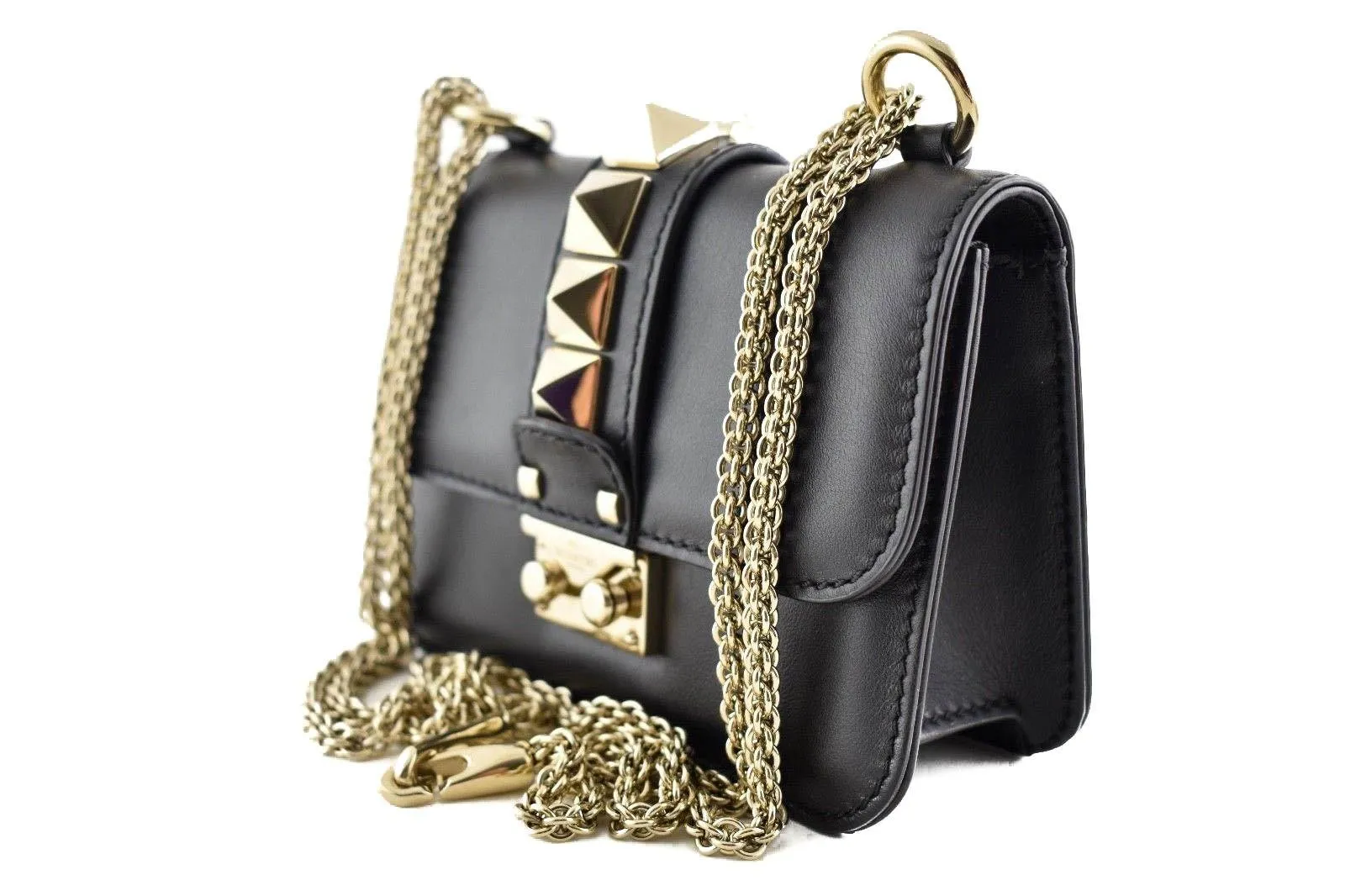 Rockstud Mini Glam Lock Flap Black Gold Shoulder Bag