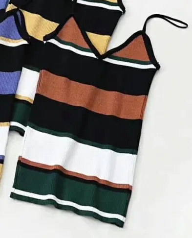 ROMWE Color Block Stripe Cami Top Casual Ribbed Camisole