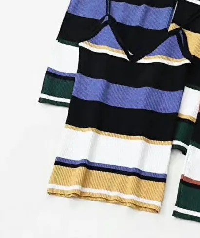 ROMWE Color Block Stripe Cami Top Casual Ribbed Camisole