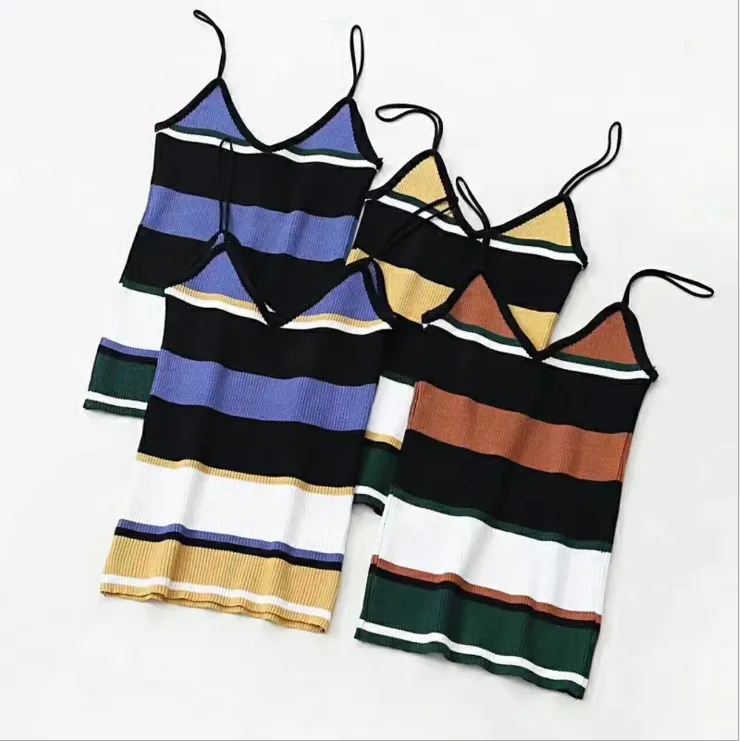 ROMWE Color Block Stripe Cami Top Casual Ribbed Camisole