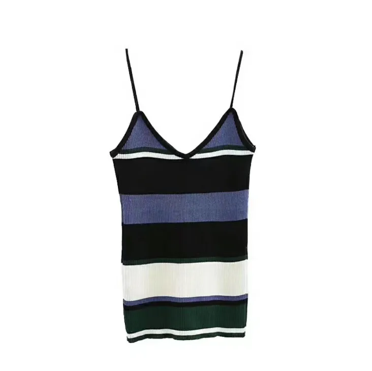 ROMWE Color Block Stripe Cami Top Casual Ribbed Camisole