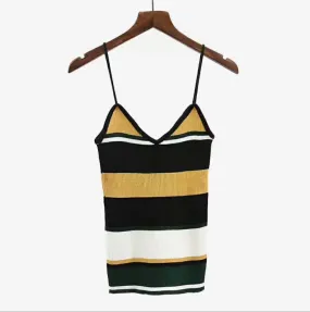 ROMWE Color Block Stripe Cami Top Casual Ribbed Camisole