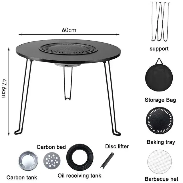 Round Table Stove Portable Camping BBQ Charcoal Grill With Storage Bag