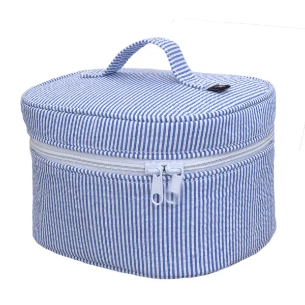 Seersucker Train Case Makeup Bag