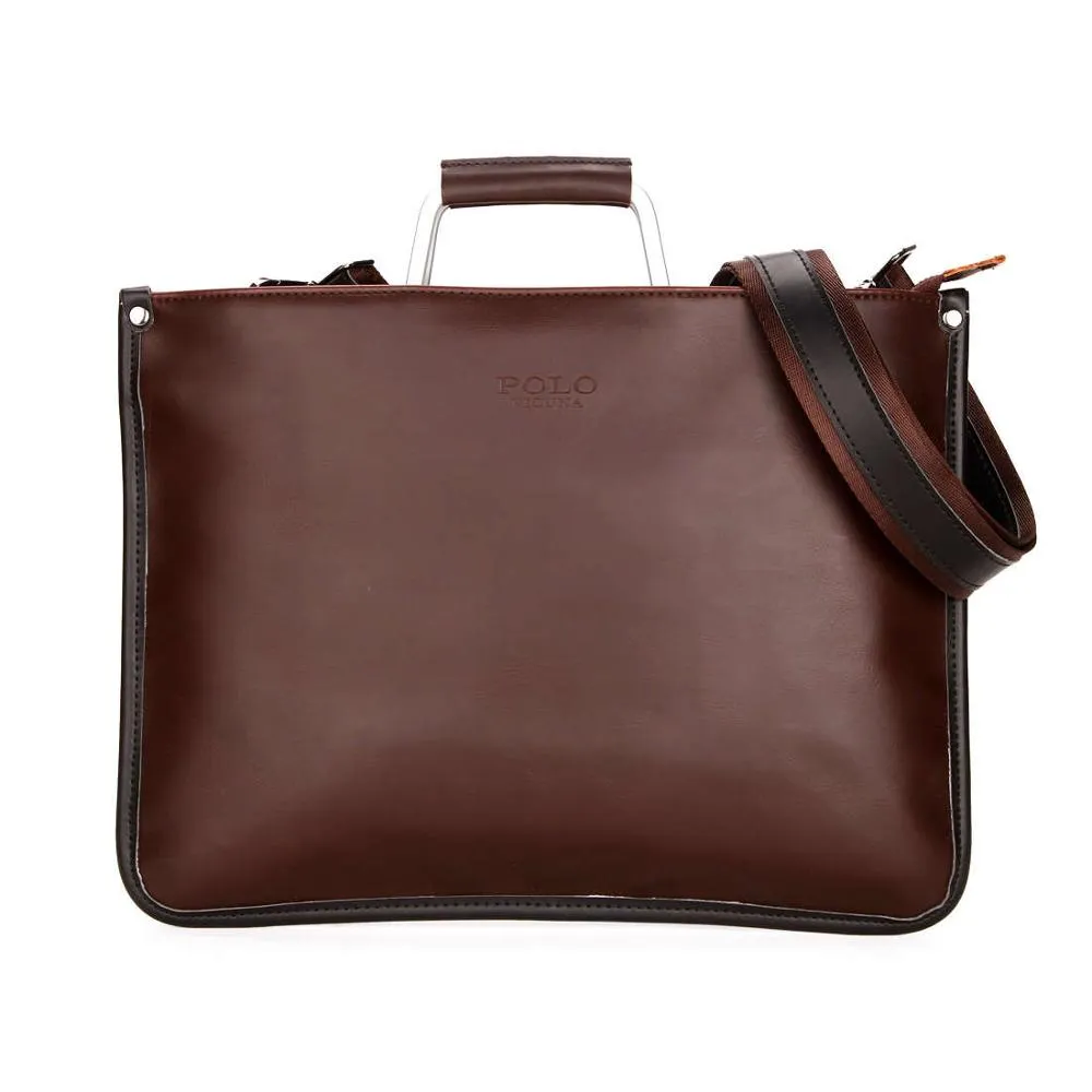 Simple Design Leather Briefcase with Metal Handle