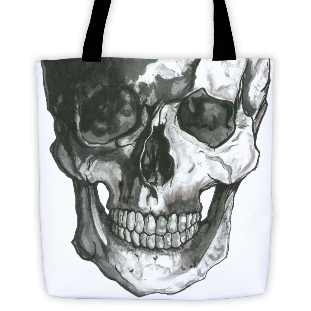 Skull Scalpel Black Ink Tote Bag by Robert Bowen