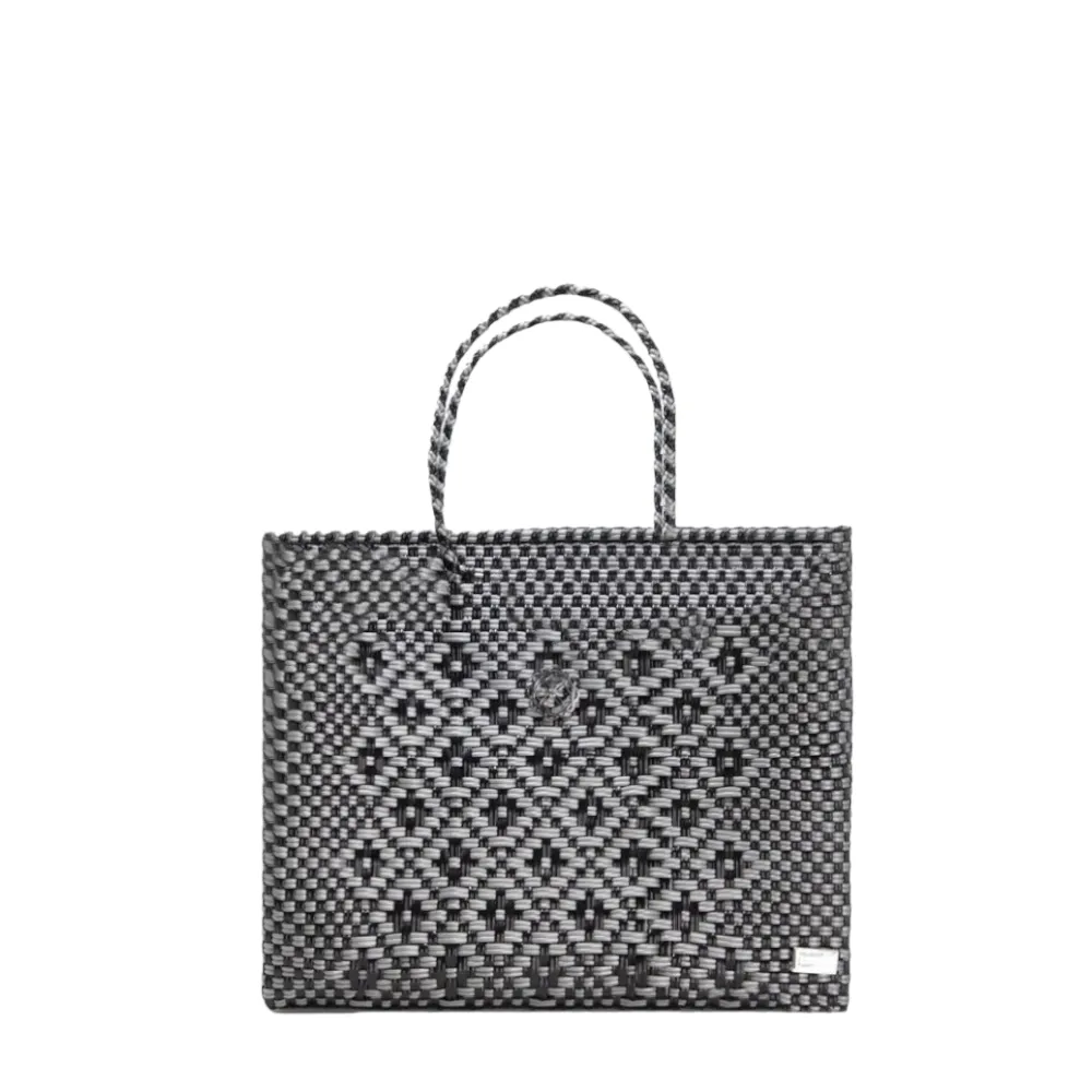 SMALL BLACK SILVER AZTEC TOTE BAG